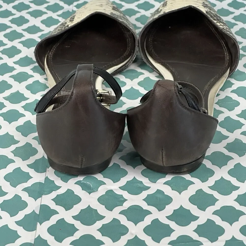 Tory‎ Burch Women’s V-Cut Ankle Strap Pointy Toe Flats Snake Skin Size 8.5